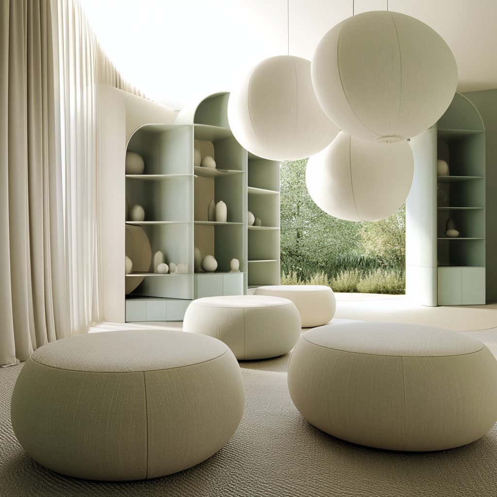 Area sensoriale con sedute morbide e sfere luminose