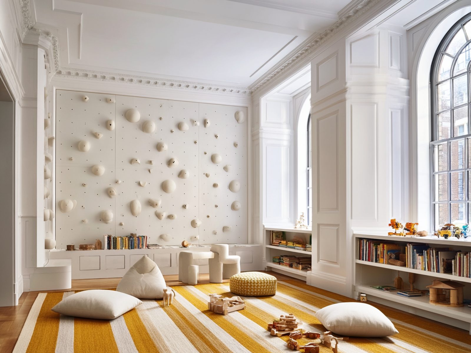Playroom in appartamento classico con parete d'arrampicata