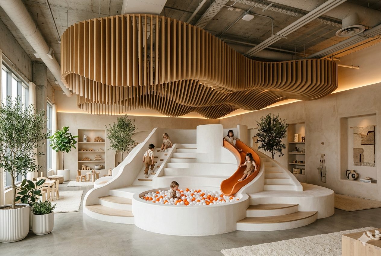 L'Onda — soffitto scultoreo e ball pit