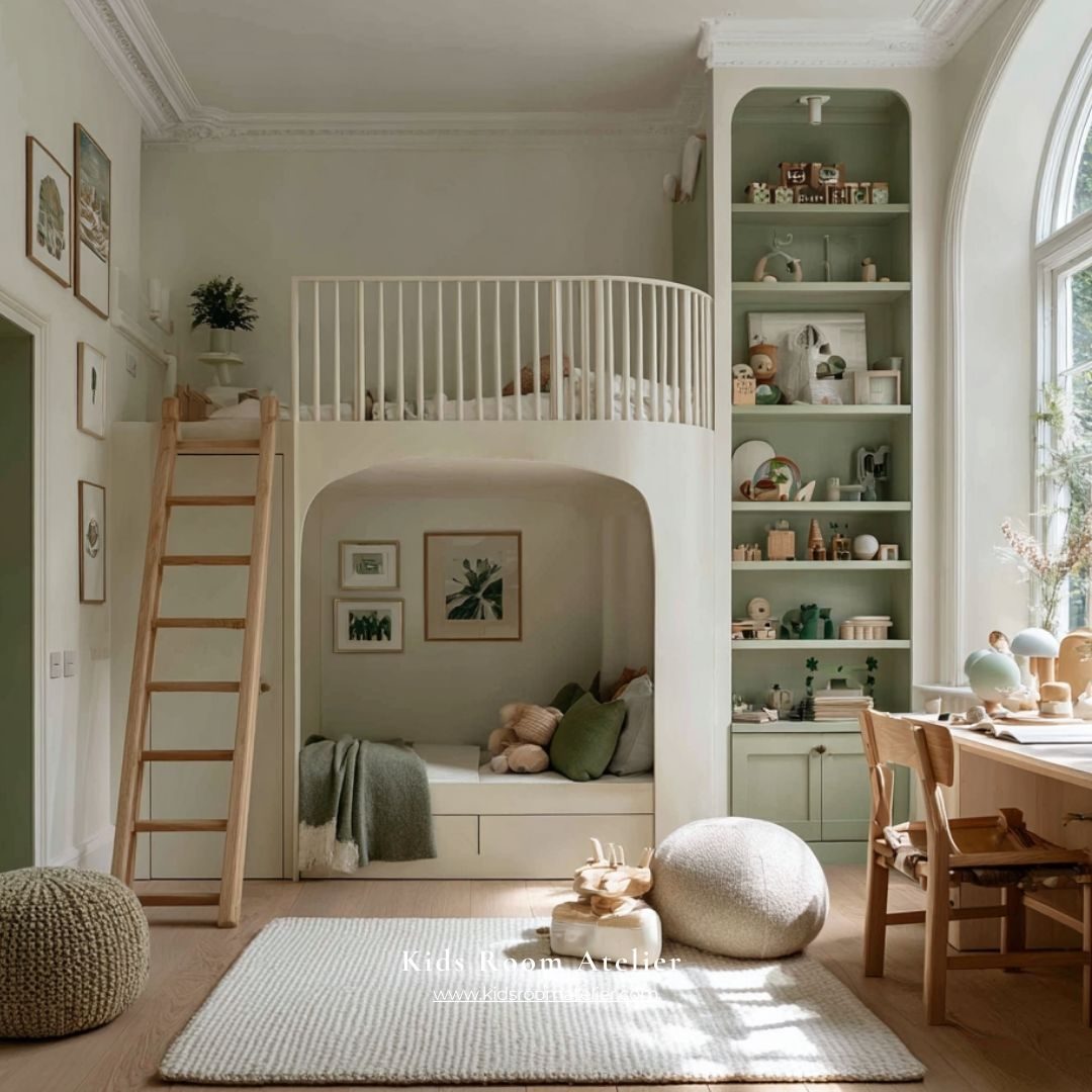 Cameretta Greta — soppalco ad arco salvia