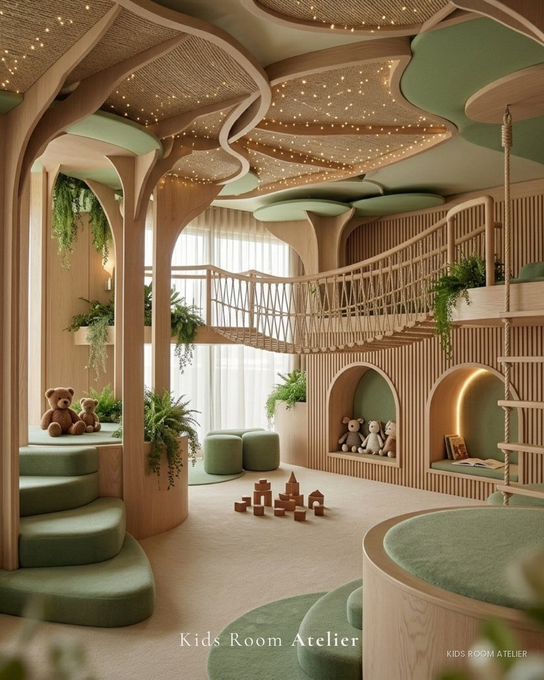 Il Bosco, a kids club with timber structures and suspended walkways